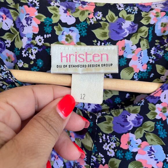 Vintage Prairie Midi Shirt Dress Size 12 Purple Floral Hippie Modest Cottagecore - Picture 11 of 12